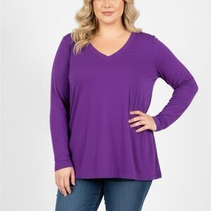 285 - Purple V-Neck‎ Long Seeve Top